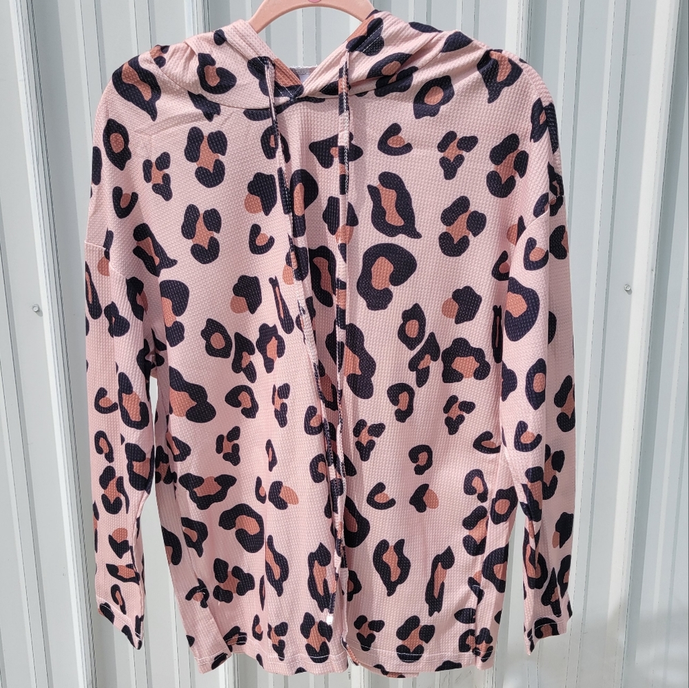 Blush Leopard Waffle Pullover